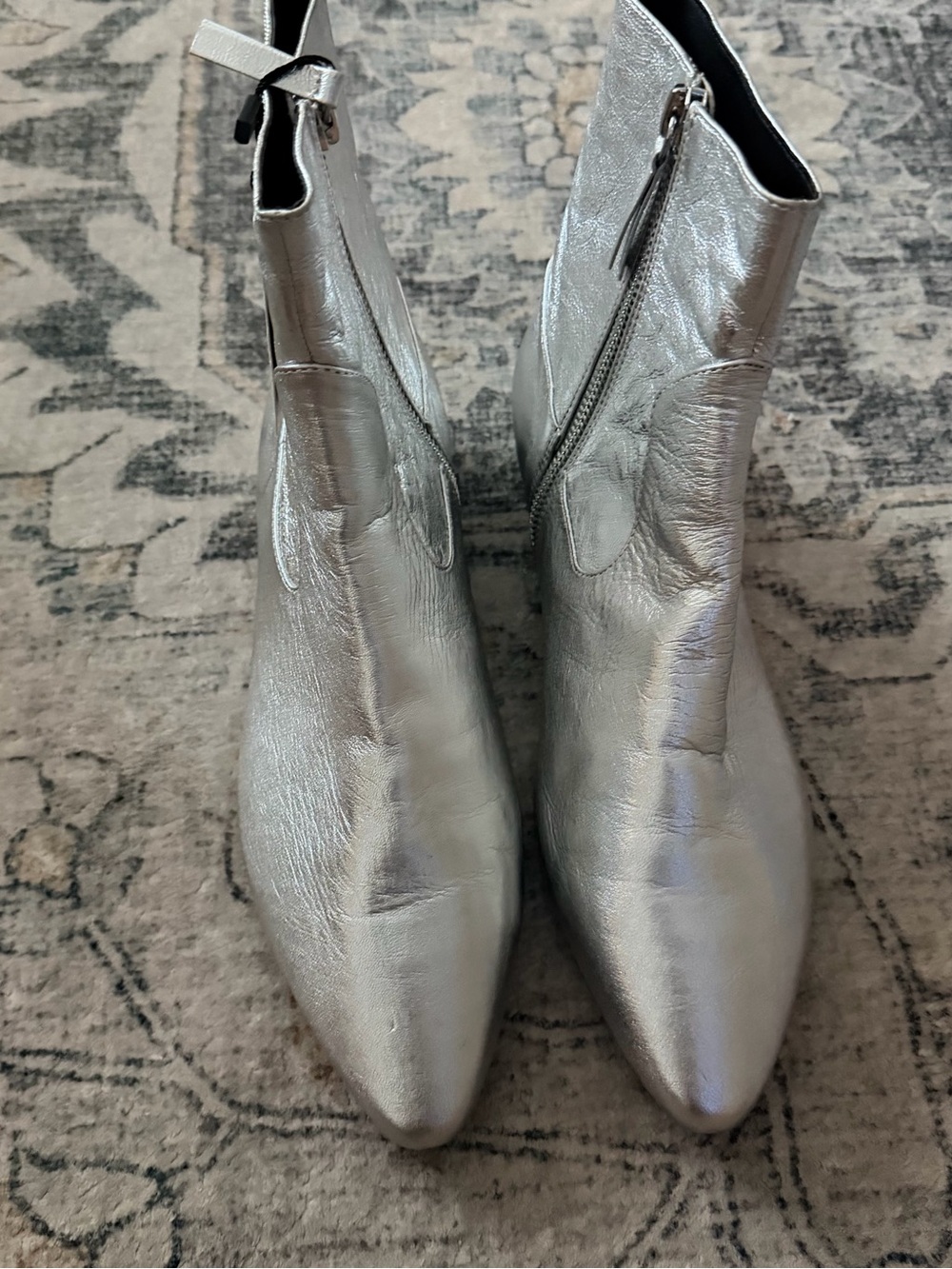 Zara Silver Metallic Pointed Toe Ankle Boots